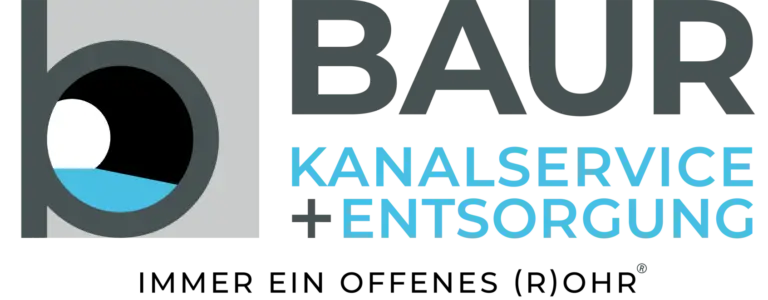 Logo von Baur Kanalservice + Entsorgung mit stilisiertem Kanalsymbol und Wasser.