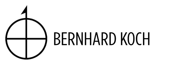 Logo mit kreisförmigem Symbol, Linie und Pfeil, daneben der Text BERNHARD KOCH.